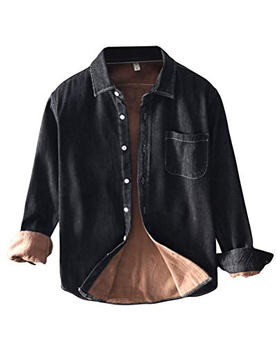 Minetom Herren Jeansjacke Winter Denim Jacket Warm Gefütterte Plüsch Jeans Jacke Winterjacke Langarm Denim Mantel Tops C Schwarz X-Small von Minetom