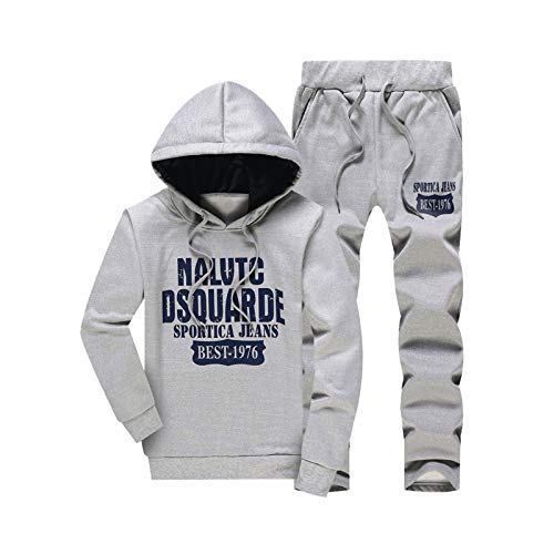 Minetom Herren Jogginganzug Sportanzug Trainingsanzug Freizeitanzug Kapuzenpullover Sporthose Hoodie Jogging Anzug 2 Stück B Grau XS von Minetom