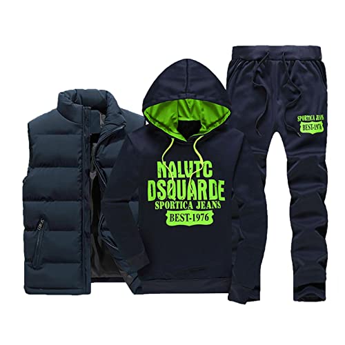Minetom Herren Jogginganzug Sportanzug Trainingsanzug Kapuzenpullover Anzug Winter Warm Sporthose Hoodie Weste 3 Stück A Blau XS von Minetom