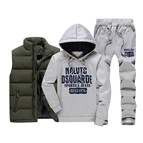 Minetom Herren Jogginganzug Sportanzug Trainingsanzug Kapuzenpullover Anzug Winter Warm Sporthose Hoodie Weste 3 Stück A Grau XXL von Minetom