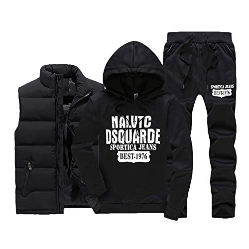 Minetom Herren Jogginganzug Sportanzug Trainingsanzug Kapuzenpullover Anzug Winter Warm Sporthose Hoodie Weste 3 Stück A Schwarz L von Minetom