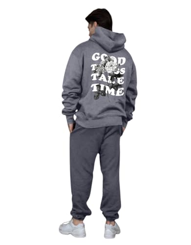 Minetom Herren Jogginganzug Trainingsanzug Sportanzug Druck Unisex Y2K Hip Hop Streetwear Jogging Anzug Set 2 Piece Hoodie Sporthose Kapuzenpullover Jogginghose Hoodie Hose A Grau XL von Minetom