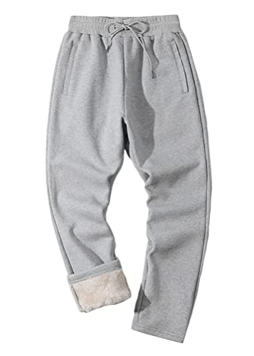 Minetom Herren Jogginghose Winter Fleece Gefüttert Warme Trainingshose Fleece Plüsch Gefüttert Hose Kordelzug Sporthose Winterhose Mit Taschen A Grau XL von Minetom