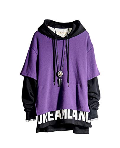 Minetom Herren Kapuzenpullover Long Sleeve Sweatjacke Pullover Hoodie Patchwork Streetwear Pullover Mit Kapuze Sweatjacke F Violett XS von Minetom