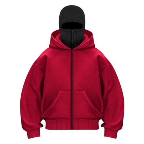 Minetom Herren Kapuzenpullover Winter Casual Y2K Hoodie Mit Reißverschluss Und Tasche Warme Jacke Sweatshirt Locker A Rot XS von Minetom