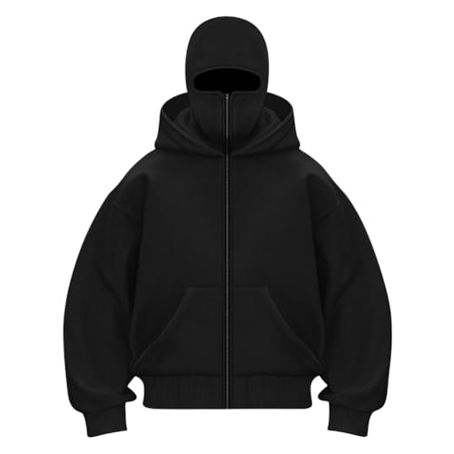 Minetom Herren Kapuzenpullover Winter Casual Y2K Hoodie Mit Reißverschluss Und Tasche Warme Jacke Sweatshirt Locker A Schwarz XS von Minetom