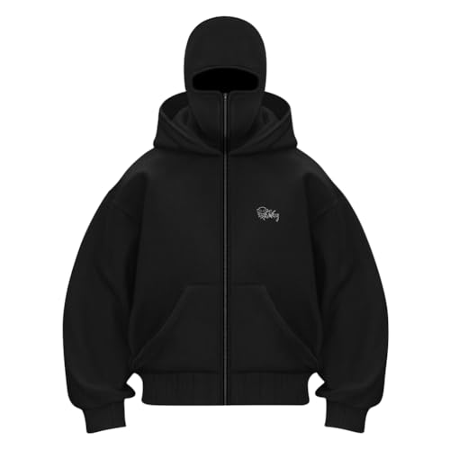 Minetom Herren Kapuzenpullover Winter Casual Y2K Hoodie Mit Reißverschluss Und Tasche Warme Jacke Sweatshirt Locker B Schwarz XS von Minetom