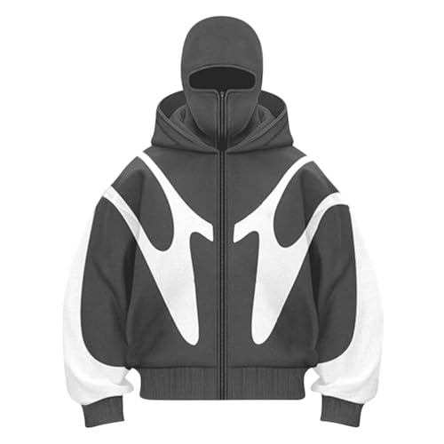 Minetom Herren Kapuzenpullover Winter Casual Y2K Hoodie Mit Reißverschluss Und Tasche Warme Jacke Sweatshirt Locker C Grau M von Minetom