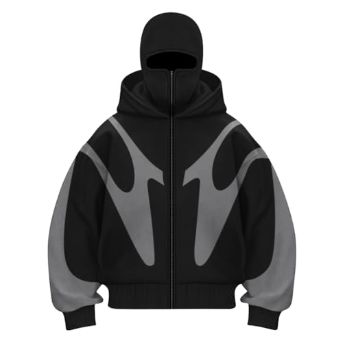 Minetom Herren Kapuzenpullover Winter Casual Y2K Hoodie Mit Reißverschluss Und Tasche Warme Jacke Sweatshirt Locker C Schwarz Grau S von Minetom