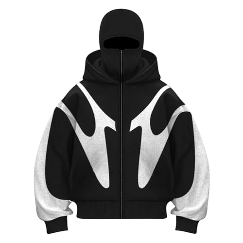 Minetom Herren Kapuzenpullover Winter Casual Y2K Hoodie Mit Reißverschluss Und Tasche Warme Jacke Sweatshirt Locker C Schwarz XXL von Minetom