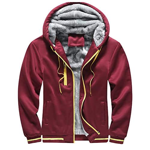 Minetom Herren Kapuzenpullover mit Reißverschluss Langarm Kapuzenjacke Winter Warm Fleece-Innenseite Sweatshirt Plus Dicke Fleecejacke Sweatjacke Mit Kapuze D Weinrot L von Minetom