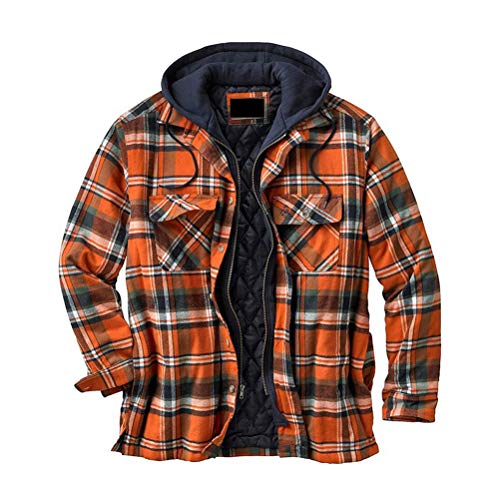 Minetom Herren Kariert Fleecefutter Thermohemd Langarm Warm Kariert Innenfutter Winter Holzfällerhemd Winterjacke Hemd Baumwolle Arbeitshemd A Orange L von Minetom