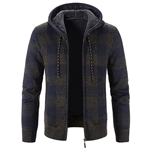 Minetom Herren Kariert Strickjacke Mit Kapuze Slim Fit Grobstrick Hoodie Sweatjacke Winterjacke Langarm Grobstrick A Marine XS von Minetom