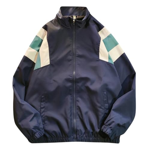 Minetom Herren Leichte Bomberjacke Dünne College Jacke Baseballjacke Unisex Blouson Übergangsjacke Stehkragen Streetwear Sportjacke C Marine XXL von Minetom