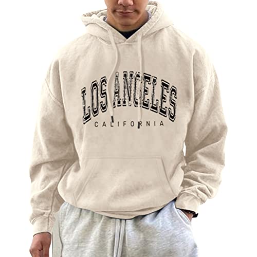 Minetom Herren Los Angeles Druck Hoodie Sportlicher Kapuzenpullover Mit Loser Passform Bequemes Und Warmes Sweatshirt Teenager Streetwear F Beige XS von Minetom