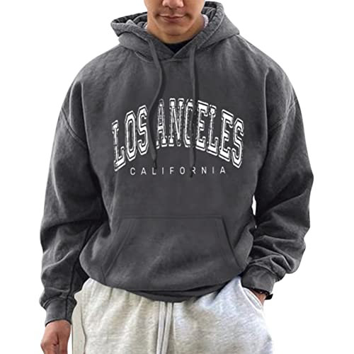 Minetom Herren Los Angeles Druck Hoodie Sportlicher Kapuzenpullover Mit Loser Passform Bequemes Und Warmes Sweatshirt Teenager Streetwear F Grau M von Minetom