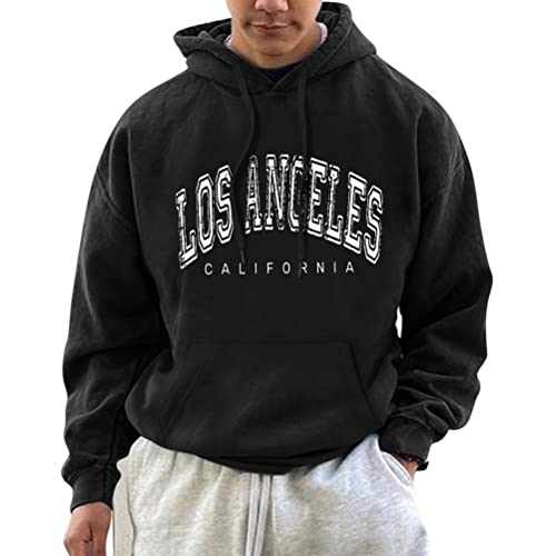 Minetom Herren Los Angeles Druck Hoodie Sportlicher Kapuzenpullover Mit Loser Passform Bequemes Und Warmes Sweatshirt Teenager Streetwear F Schwarz S von Minetom