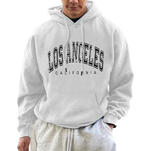 Minetom Herren Los Angeles Druck Hoodie Sportlicher Kapuzenpullover Mit Loser Passform Bequemes Und Warmes Sweatshirt Teenager Streetwear F Weiß S von Minetom