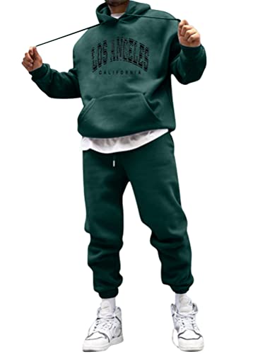 Minetom Herren Los Angeles Druck Sportbekleidung Trainingsanzug Hoodie Mit Kapuze Langarm Mit Taschen Hausanzug 2-Teilig Herbst Winter Kapuzenjacke Jogginghose Jogginganzug Set C Grün XL von Minetom