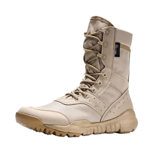Minetom Herren Militärstiefel Atmungsaktive Einsatzstiefel Taktische Security Kampfstiefel Schnürstiefel Armee Outdoor Trekking Schuhe A2 Khaki 41 EU von Minetom
