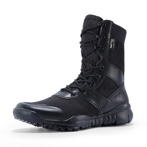 Minetom Herren Militärstiefel Atmungsaktive Einsatzstiefel Taktische Security Kampfstiefel Schnürstiefel Armee Outdoor Trekking Schuhe A2 Schwarz 47 EU von Minetom