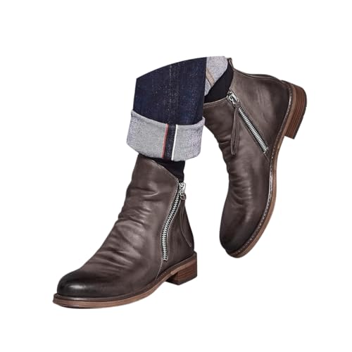 Minetom Herren Motorrad Stiefeletten High Top Business Boots Klassische Vintage Chelsea Boots Reißverschluss Biker Freizeitschuhe A Grau 48 EU von Minetom