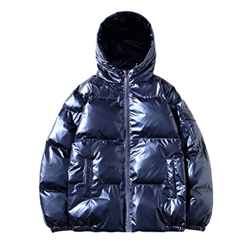 Minetom Herren Oversized Fit Pufferjacke Mit breitem Stehkragen Wattierte Jacke Outdoor Winterjacke Cropped Puffer Kurze Steppjacke Quilted Jacket C Blau L von Minetom