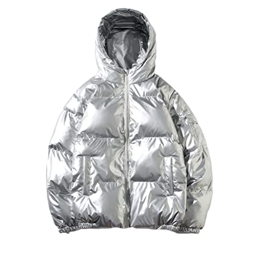 Minetom Herren Oversized Fit Pufferjacke Mit breitem Stehkragen Wattierte Jacke Outdoor Winterjacke Cropped Puffer Kurze Steppjacke Quilted Jacket C Silber XXL von Minetom
