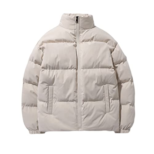 Minetom Herren Oversized Fit Pufferjacke mit breitem Stehkragen Wattierte Jacke Outdoor Winterjacke Cropped Mens Puffer Kurze Steppjacke Quilted Jacket B Beige 3XL von Minetom