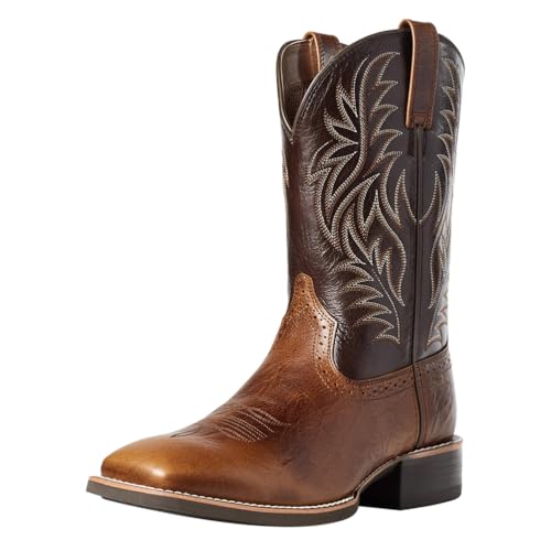 Minetom Herren PU Cowboystiefel Klassisch Vintage Mittlere Wade Westernstiefel Stickerei Spitzer Zehenbereich Blockabsatz Schlupfstiefel Lange Stiefel B Braun 42 EU von Minetom