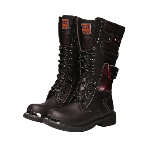 Minetom Herren PU Motorrad Stiefel Schnürstiefel Boots Klassische Biker Freizeitschuhe Stiefelette Für Männer C Schwarz 40 EU von Minetom