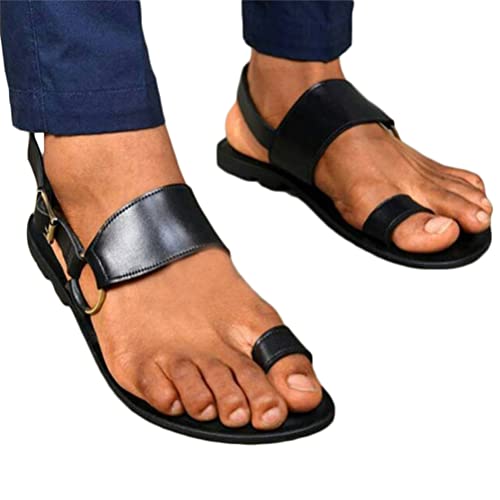 Minetom Herren PU Sandalen Retro Riemchensandalen Gladiator Sommer Schuhe Ledersandalen Slingback Zehentrenner Pantoletten Slipper A Schwarz 38 EU von Minetom