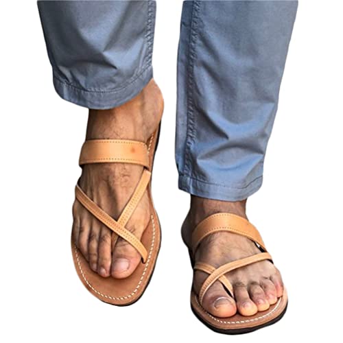 Minetom Herren PU Sandalen Retro Riemchensandalen Gladiator Sommer Schuhe Ledersandalen Slingback Zehentrenner Pantoletten Slipper D Khaki 39 EU von Minetom