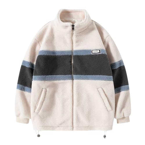 Minetom Herren Patchwork Jacke Oberbekleidung Teddy Fleece Mit Stehkragen Winterjacke Sweatjacke Mit Reißverschluss A1 Weiß XL von Minetom