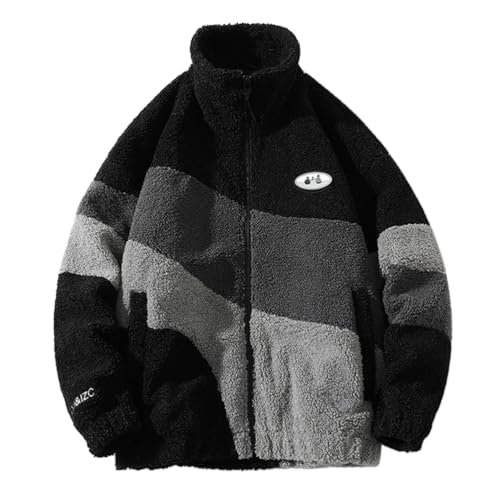 Minetom Herren Patchwork Jacke Oberbekleidung Teddy Fleece Mit Stehkragen Winterjacke Sweatjacke Mit Reißverschluss B Schwarz S von Minetom