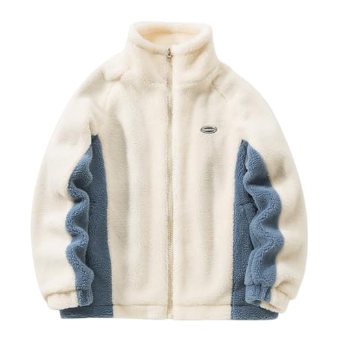 Minetom Herren Patchwork Jacke Oberbekleidung Teddy Fleece Mit Stehkragen Winterjacke Sweatjacke Mit Reißverschluss D Weiß XXL von Minetom