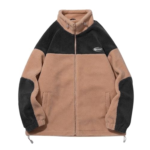 Minetom Herren Patchwork Jacke Oberbekleidung Teddy Fleece Mit Stehkragen Winterjacke Sweatjacke Mit Reißverschluss E Khaki M von Minetom