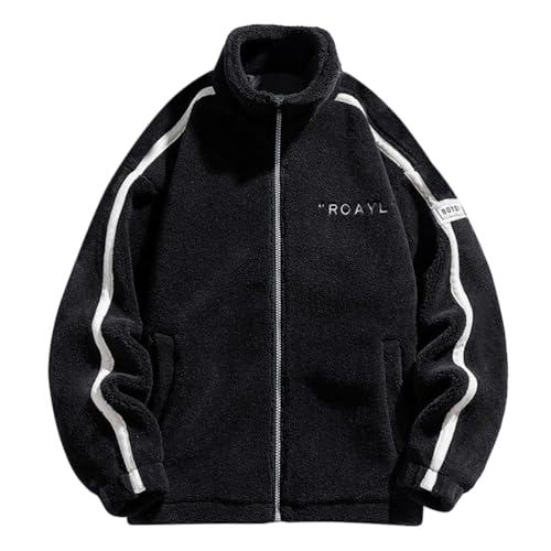 Minetom Herren Patchwork Jacke Oberbekleidung Teddy Fleece Mit Stehkragen Winterjacke Sweatjacke Mit Reißverschluss H Schwarz XXL von Minetom