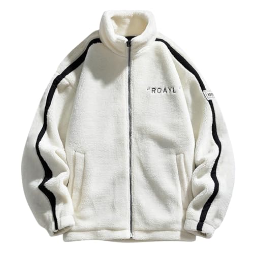 Minetom Herren Patchwork Jacke Oberbekleidung Teddy Fleece Mit Stehkragen Winterjacke Sweatjacke Mit Reißverschluss H Weiß M von Minetom