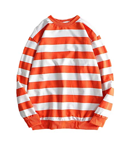 Minetom Herren Pullover Sweatshirt Oversized Sweat Crewneck Gestreiftes Shirt Longsleeve Marine Langarmshirts Pulli A Orange M von Minetom