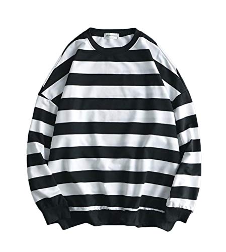 Minetom Herren Pullover Sweatshirt Oversized Sweat Crewneck Gestreiftes Shirt Longsleeve Marine Langarmshirts Pulli A Schwarz XL von Minetom