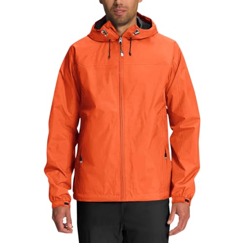 Minetom Herren Regenjacke Wasserdicht Atmungsaktiv Leichte Winddicht Windbreaker Outdoorjacke with Reißverschluss Taschen Und Kapuze Rain Jacket A Orange XL von Minetom
