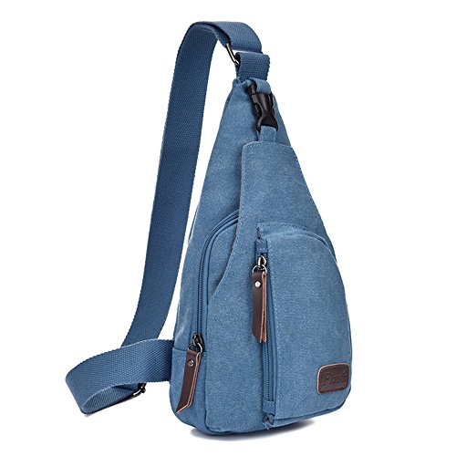 Minetom Herren Reisen Einfarbig Schultertasche Tornistertaschen Umhängetasche Reißverschluss Messengerbag Brust Sling Bag Blau Groß von Minetom