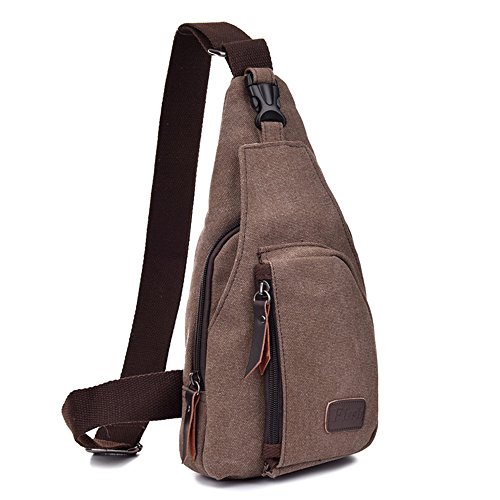 Minetom Herren Reisen Einfarbig Schultertasche Tornistertaschen Umhängetasche Reißverschluss Messengerbag Brust Sling Bag Kaffee Groß von Minetom