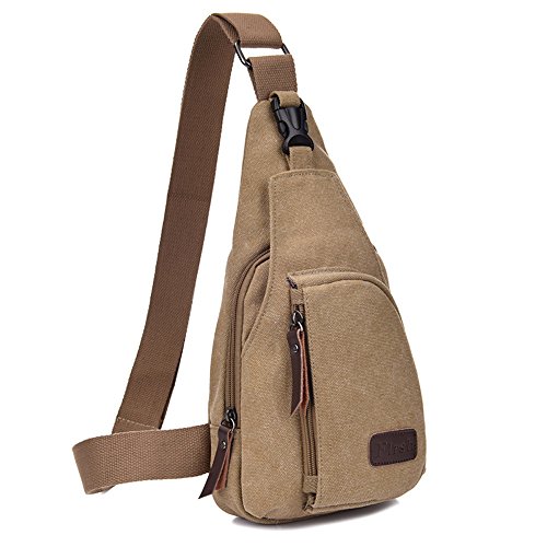 Minetom Herren Reisen Einfarbig Schultertasche Tornistertaschen Umhängetasche Reißverschluss Messengerbag Brust Sling Bag Khaki Groß von Minetom