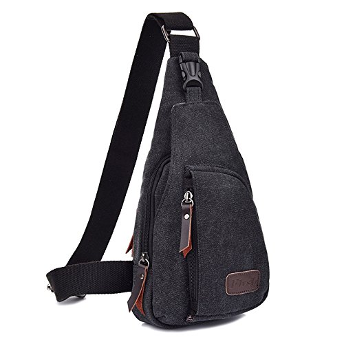 Minetom Herren Reisen Einfarbig Schultertasche Tornistertaschen Umhängetasche Reißverschluss Messengerbag Brust Sling Bag Schwarz Groß von Minetom