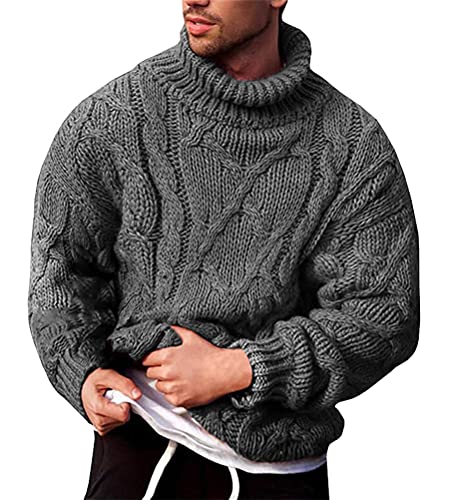 Minetom Herren Rollkragen Pullover Langarmshirt Feinstrick Sweater Rollkragen Basic Männer Strickpullover Einfarbig Rollkragenpullover A Grau S von Minetom