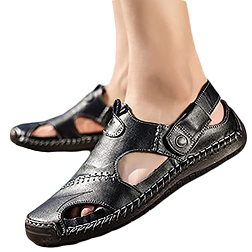 Minetom Herren Sandalen Sommer Trekkingsandalen Wander PU Leder Hausschuhe Strandschuhe Waterproof Sandalen Trekking Wander Sandalen Slipper Römersandalen A Schwarz 40 EU von Minetom