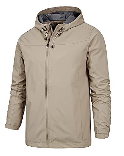 Minetom Herren Softshelljacke Wasserdicht Sommer Herbst Frühling Dünn Outdoor Atmungsaktiv Funktionsjacke Sport Wanderjacke Jacke Mantel Mit Kapuze B Khaki XL von Minetom