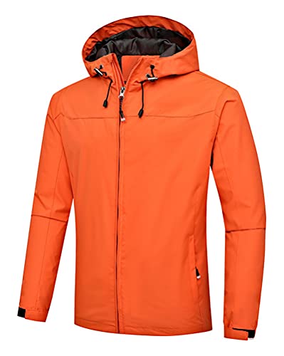 Minetom Herren Softshelljacke Wasserdicht Sommer Herbst Frühling Dünn Outdoor Atmungsaktiv Funktionsjacke Sport Wanderjacke Jacke Mantel Mit Kapuze B Orange L von Minetom